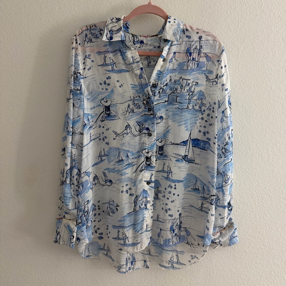 Robert Graham Women’s Carrie Beach Volleyball Silk Blend Oversized Blouse Size S - Picture 3 of 7